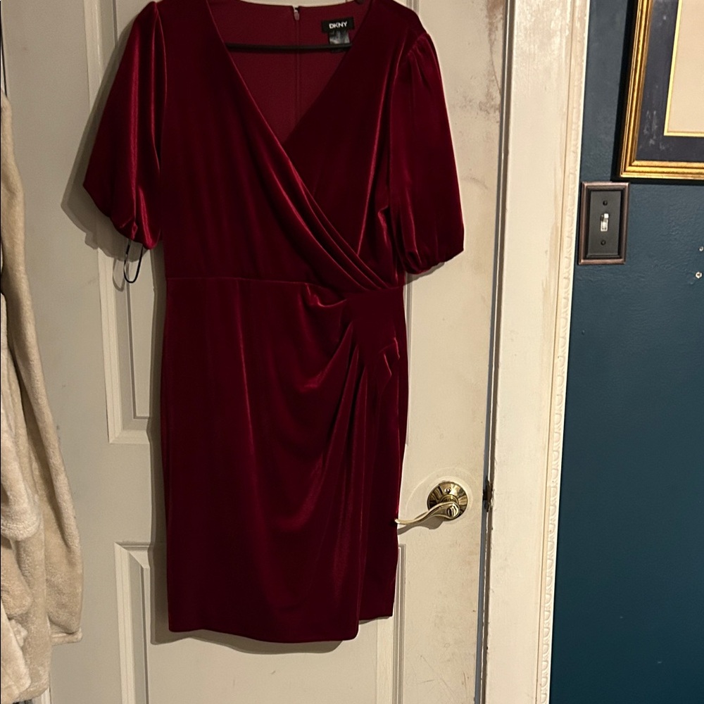 DKNY Burgundy Velvet Wrap Dress